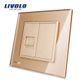 Livolo EU-Standard Gold Crystal Glass Panel RJ11-Telefondose VL-C791T-13